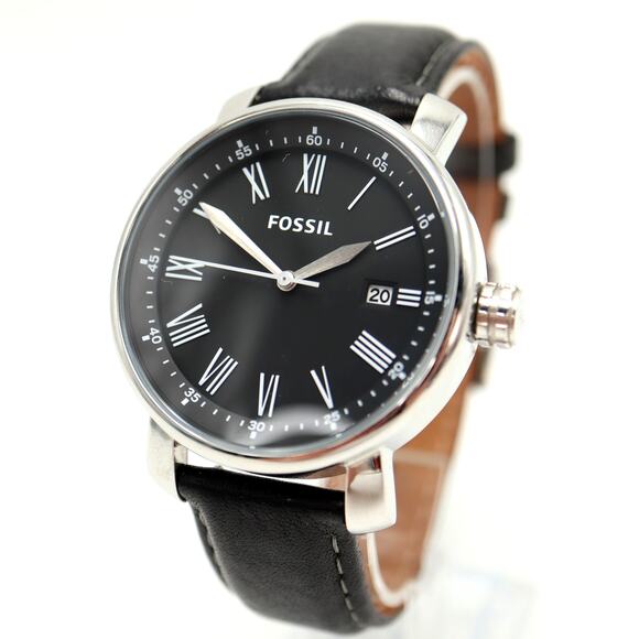 Fossil Rhett Mens Black Roman Date 42mm Watch BW1015 Black Leather w New Battery - Picture 1 of 13